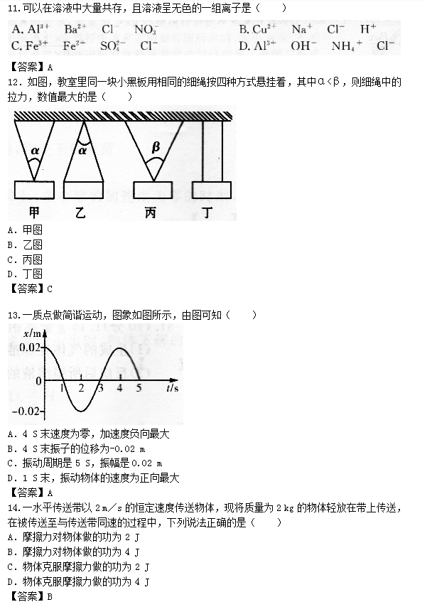 2019年成人高考高起点理化综合考试模拟试题及答案